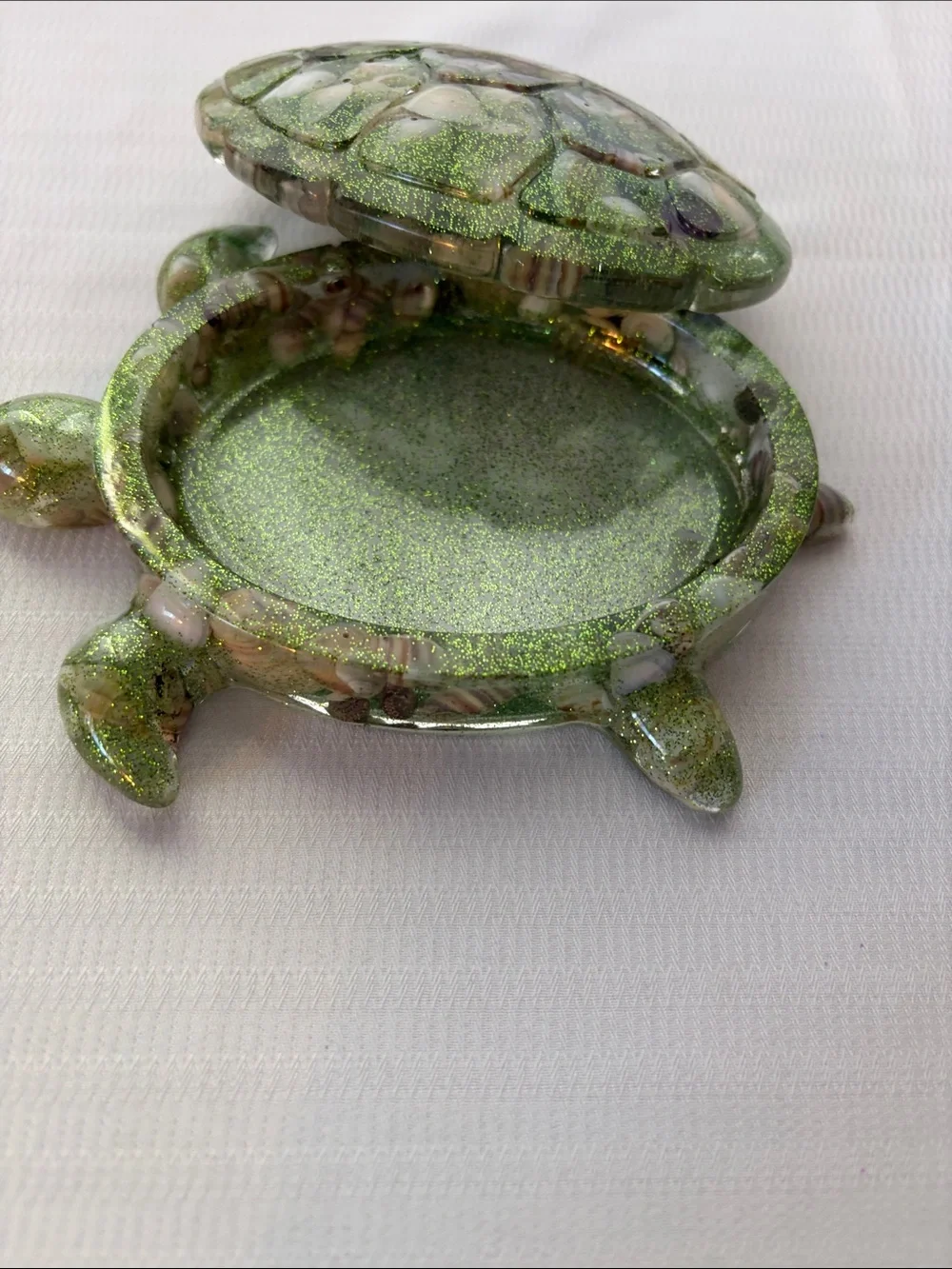Handmade Green Turtle with seashells Trinket Box
5”x3” - Picture 3 of 4